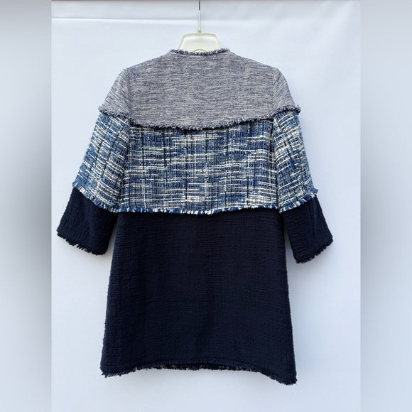 CHICO'S Tweed Longline Frayed Jacket Navy Blue Colorblock Size 0 (US 4/6 Small) - Picture 13 of 16